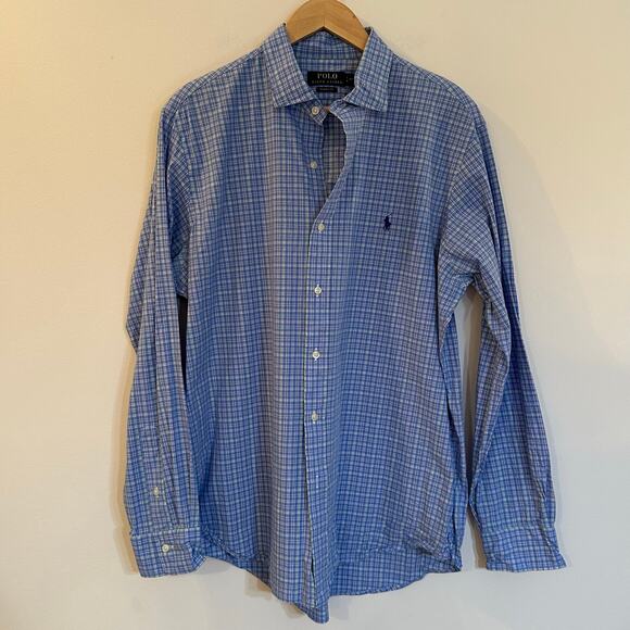 Polo Ralph Lauren Blue Plaid Button Down Shirt sz L (16.5) Pony Logo - Picture 7 of 9